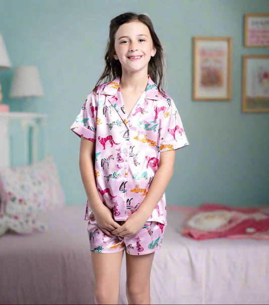 Kids Roar Satin Pajama Short Set