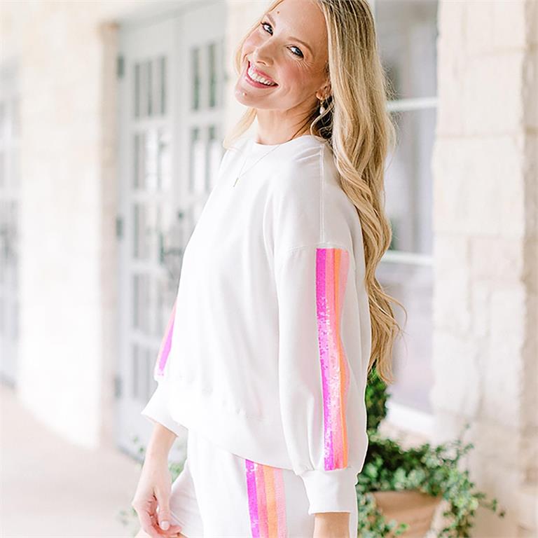 Millie Sequin Stripe White Set