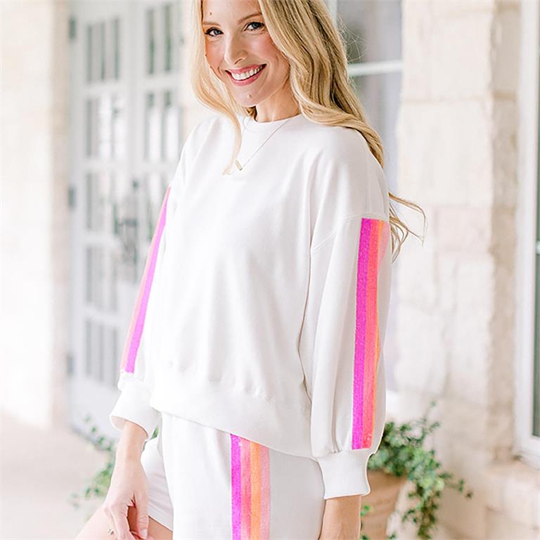 Millie Sequin Stripe White Set