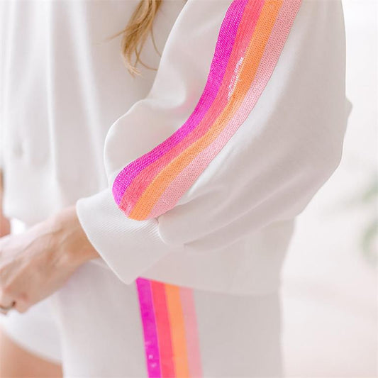 Millie Sequin Stripe White Set