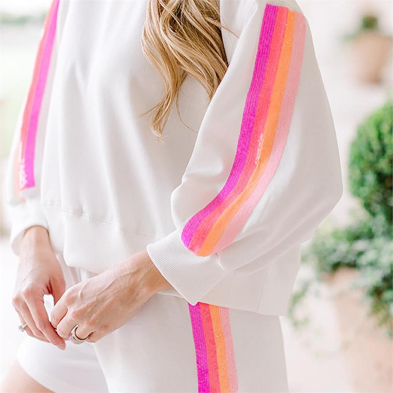 Millie Sequin Stripe White Set