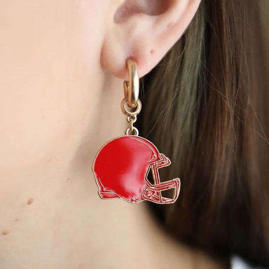 Game Day Football Helmet Enamel Earrings in Red