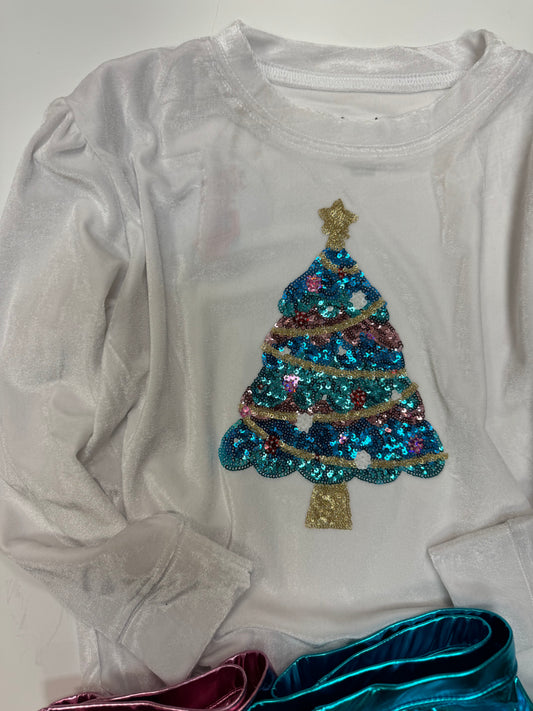 Velvet Holly Sweatshirt with sequin Christmas Tree