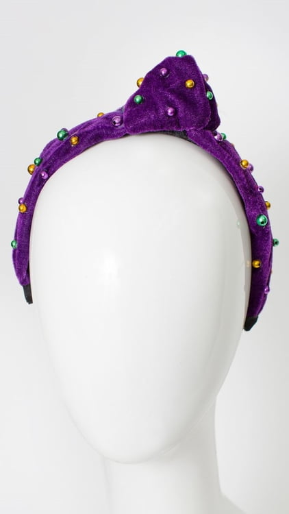 Purple Velvet Headband with Beads