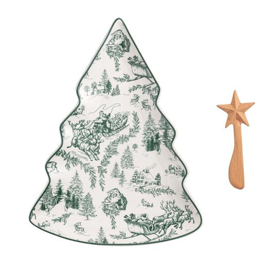 Green Toile Tree Platter Set