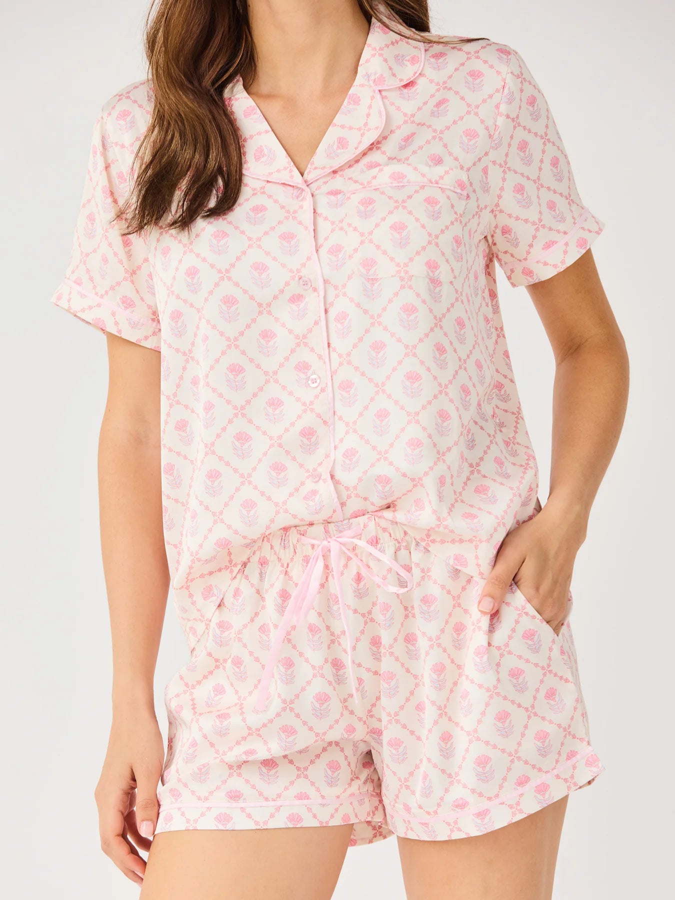 Women's Charlotte Satin Shorts Set | Florette Folly Pink