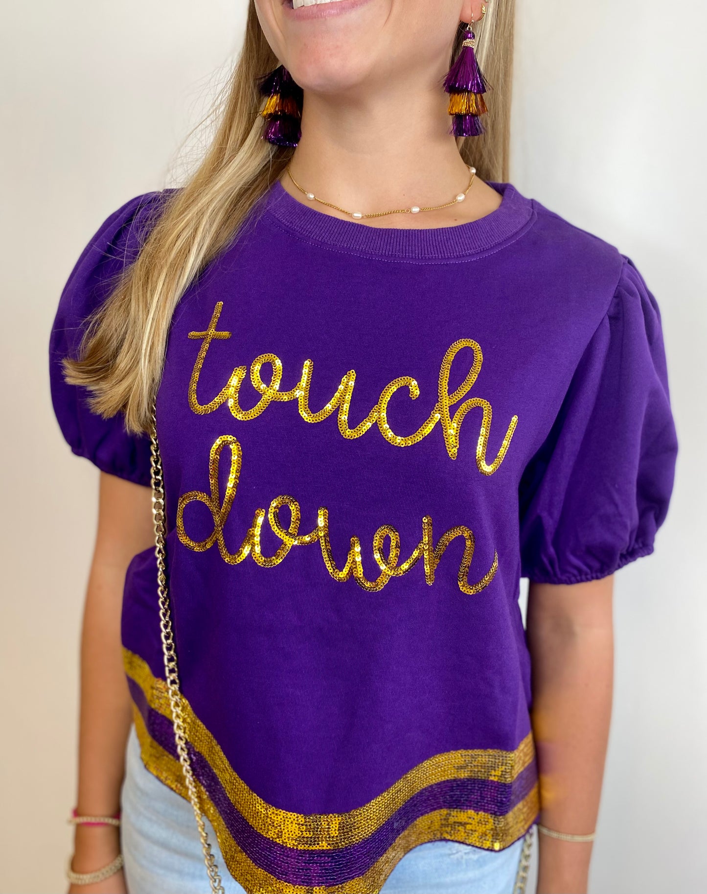 Purple & Gold Touch Down Sequin Tee