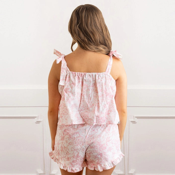 Pink Bow Toile Tie Top Pajamas Set