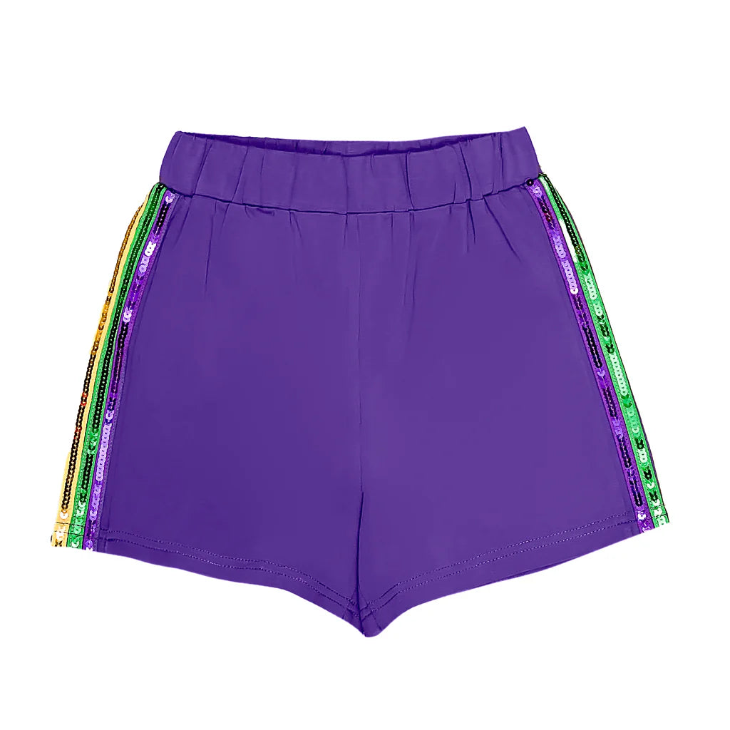Purple Sequin Striped Kid Tank + Shorts