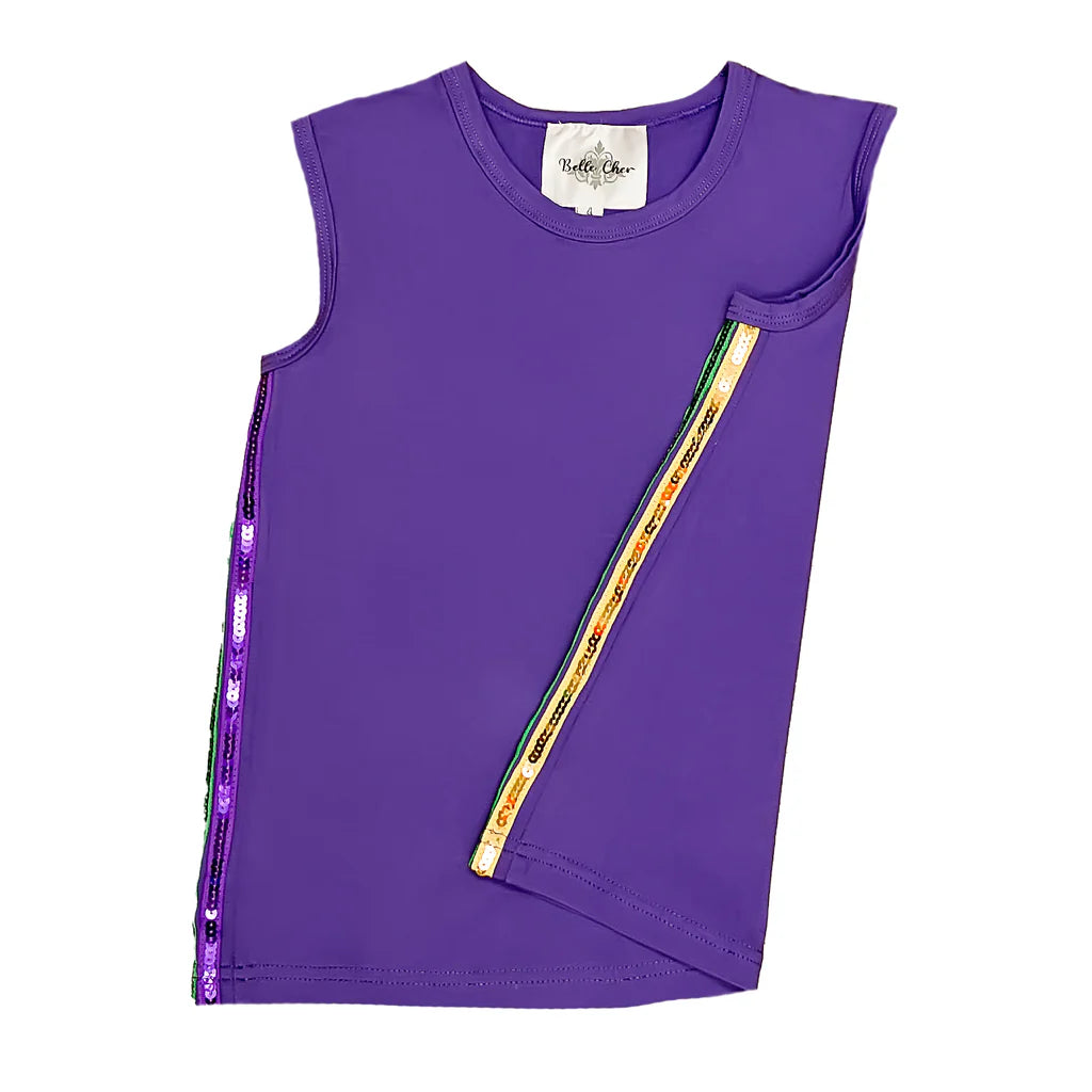 Purple Sequin Striped Kid Tank + Shorts