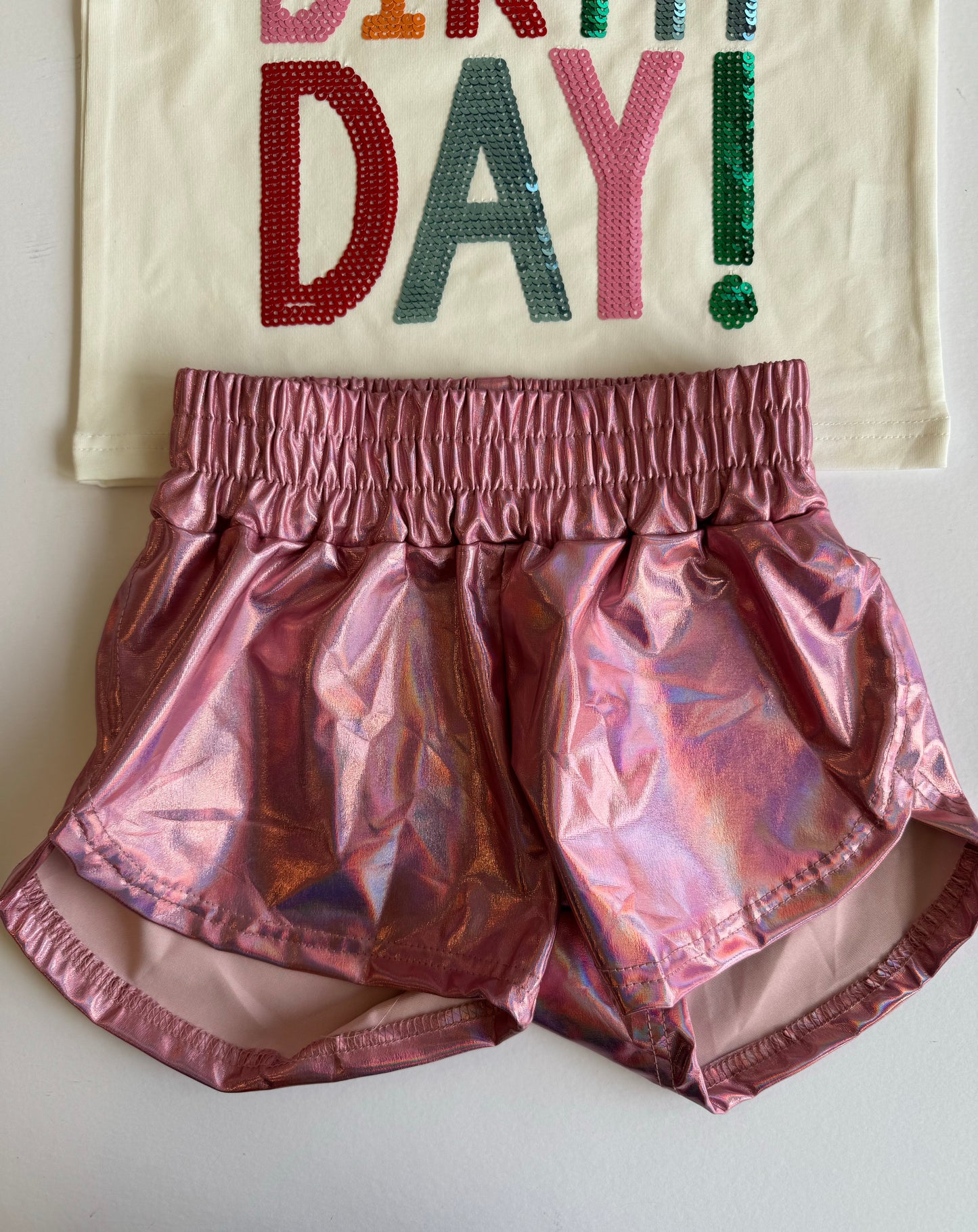 Light Pink Metallic Shorts