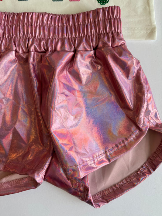 Light Pink Metallic Shorts