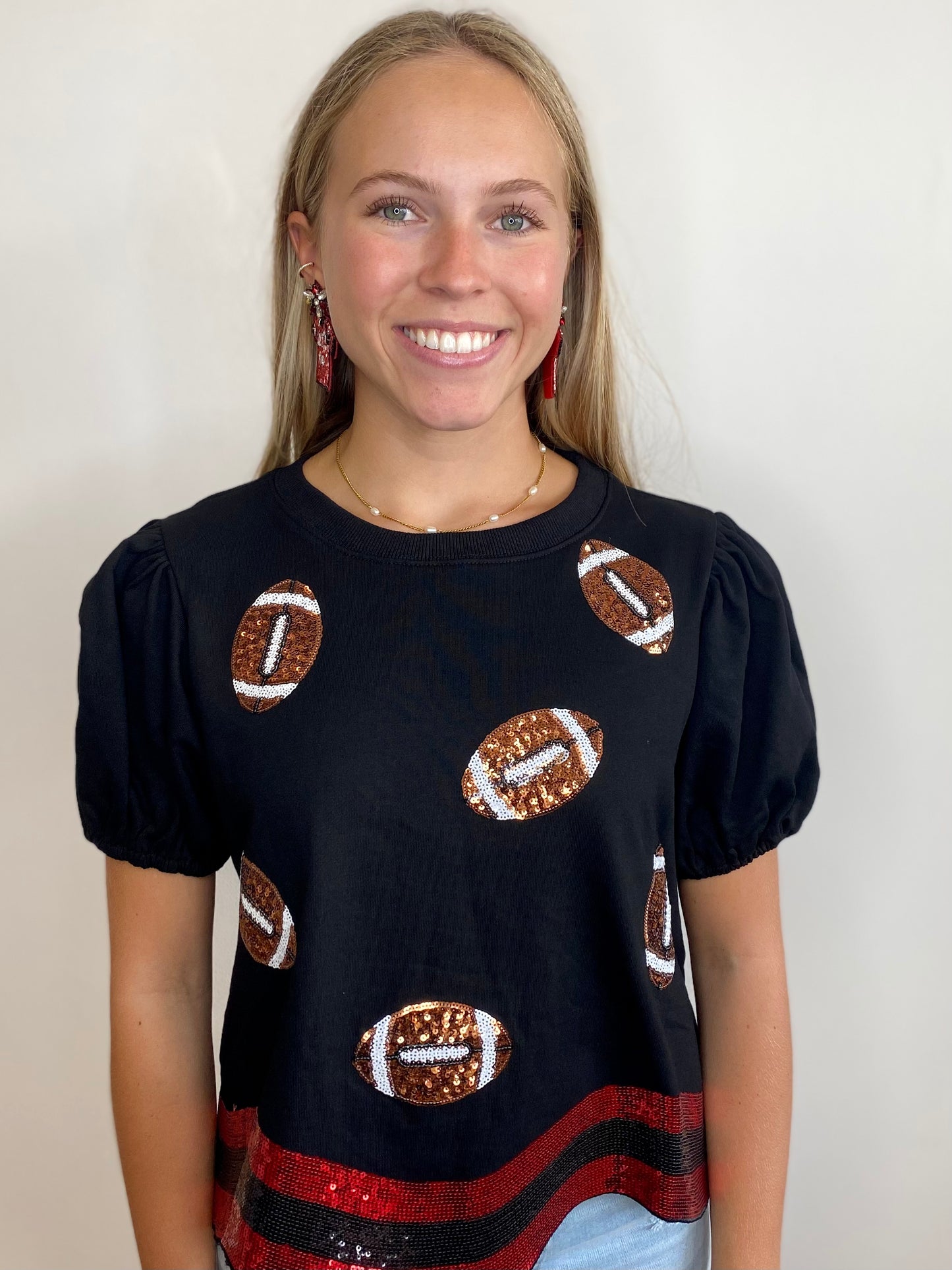 Black & Red Sequin Football Tee