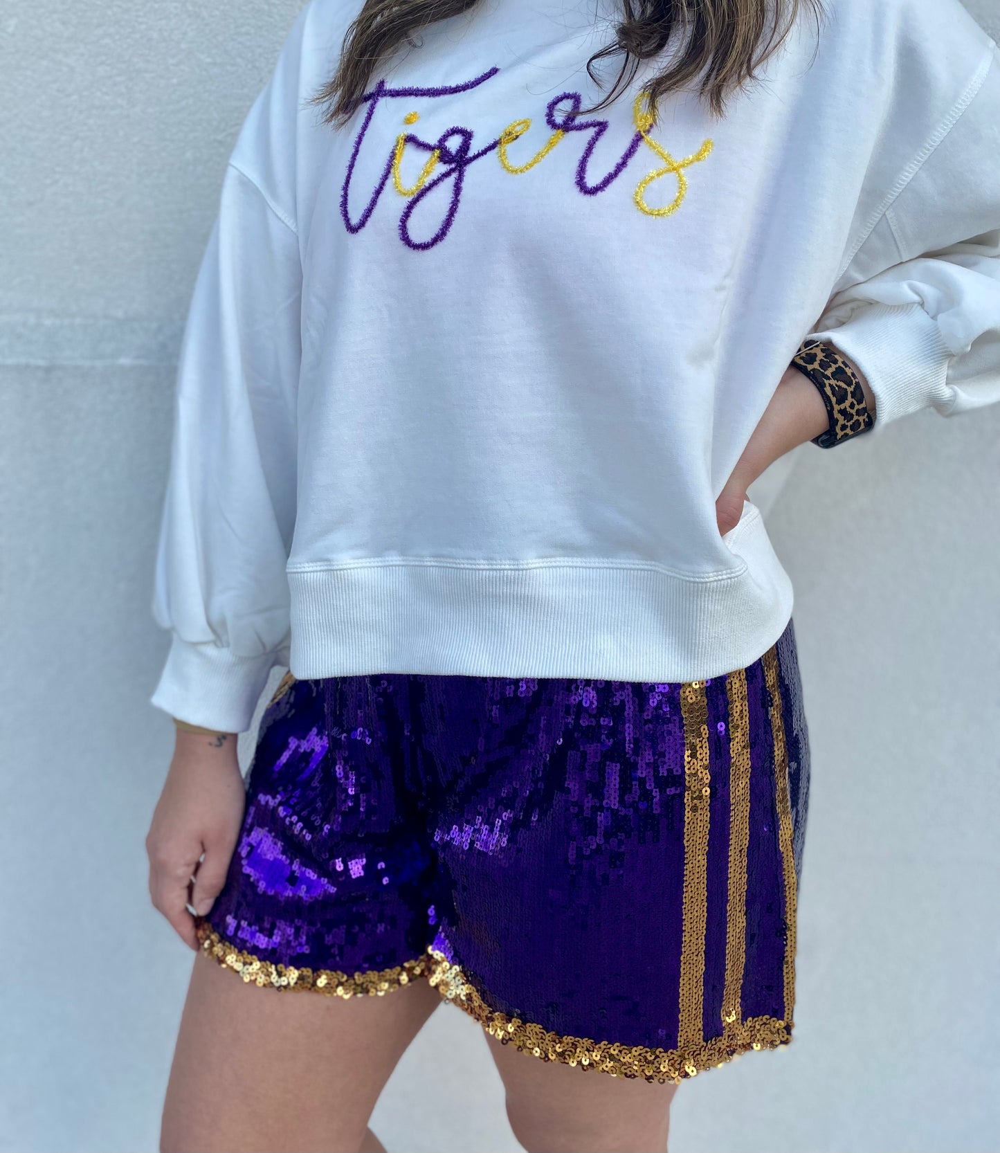Purple & Gold Sequin Shorts