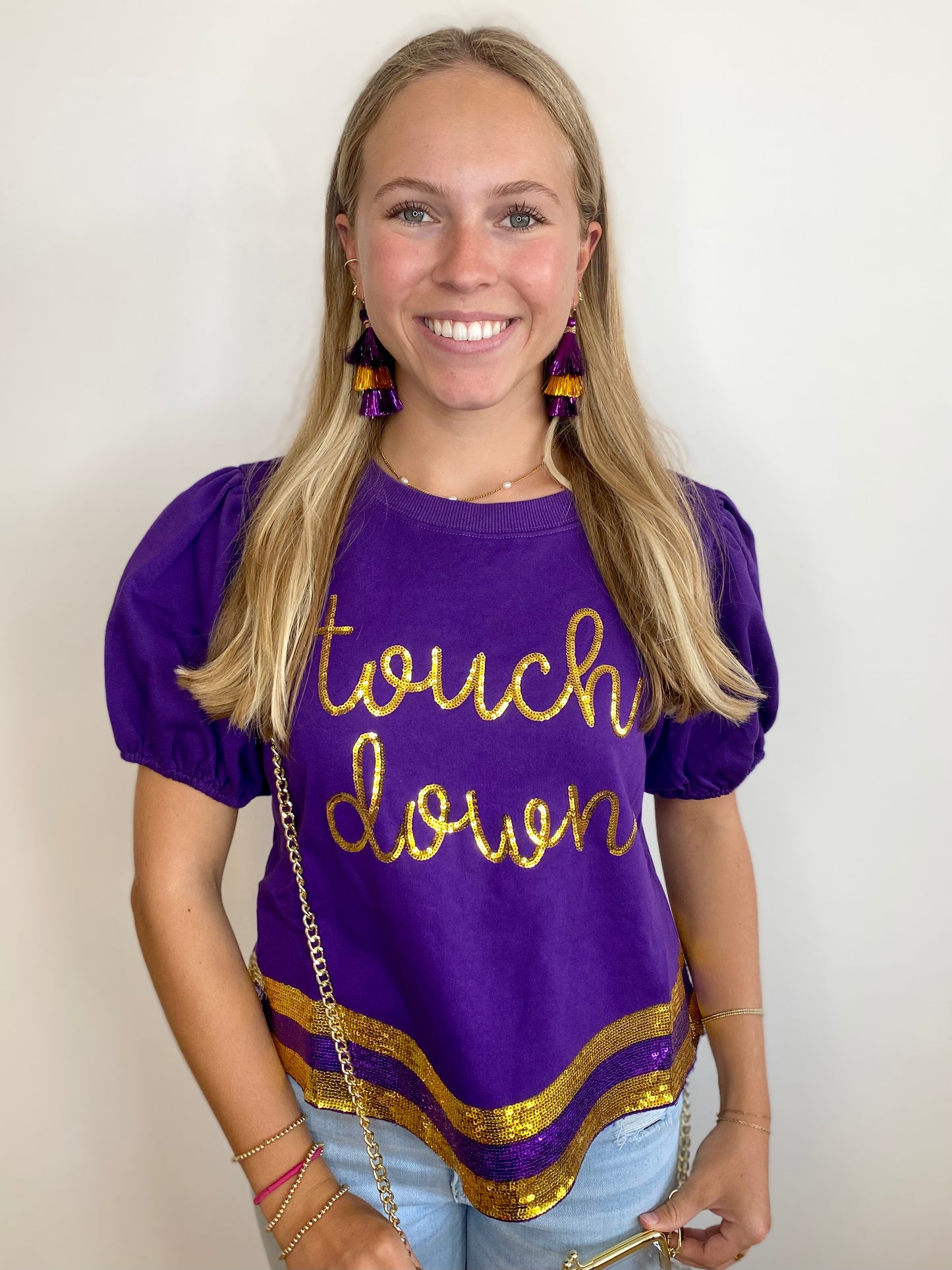 Purple & Gold Touch Down Sequin Tee
