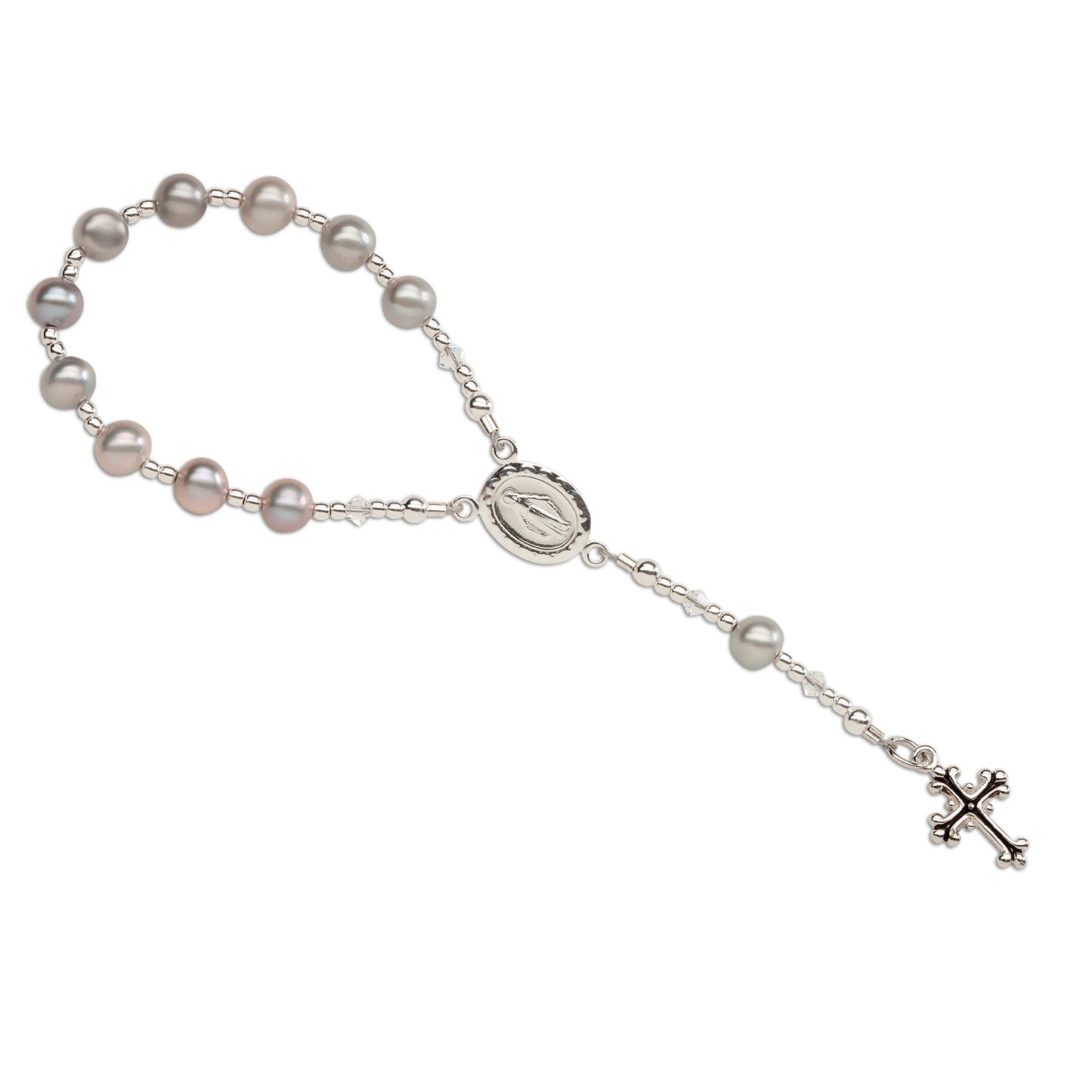 Sterling Silver Grey Baby Rosary Baptism Gift