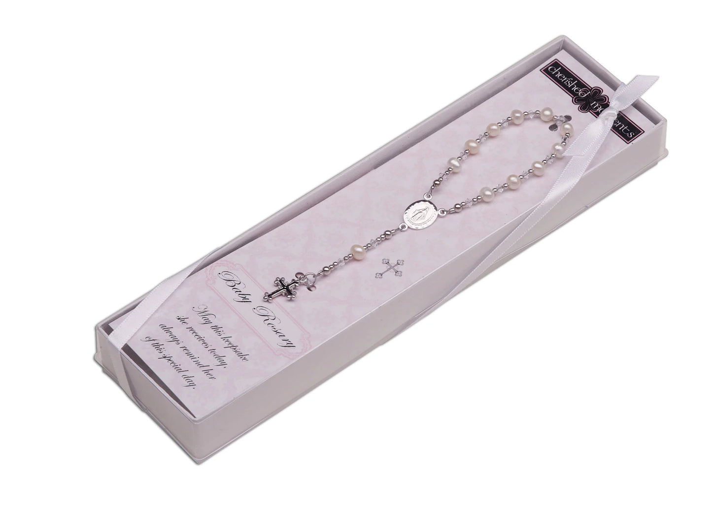 Sterling Silver White Baby Rosary Baptism Gift