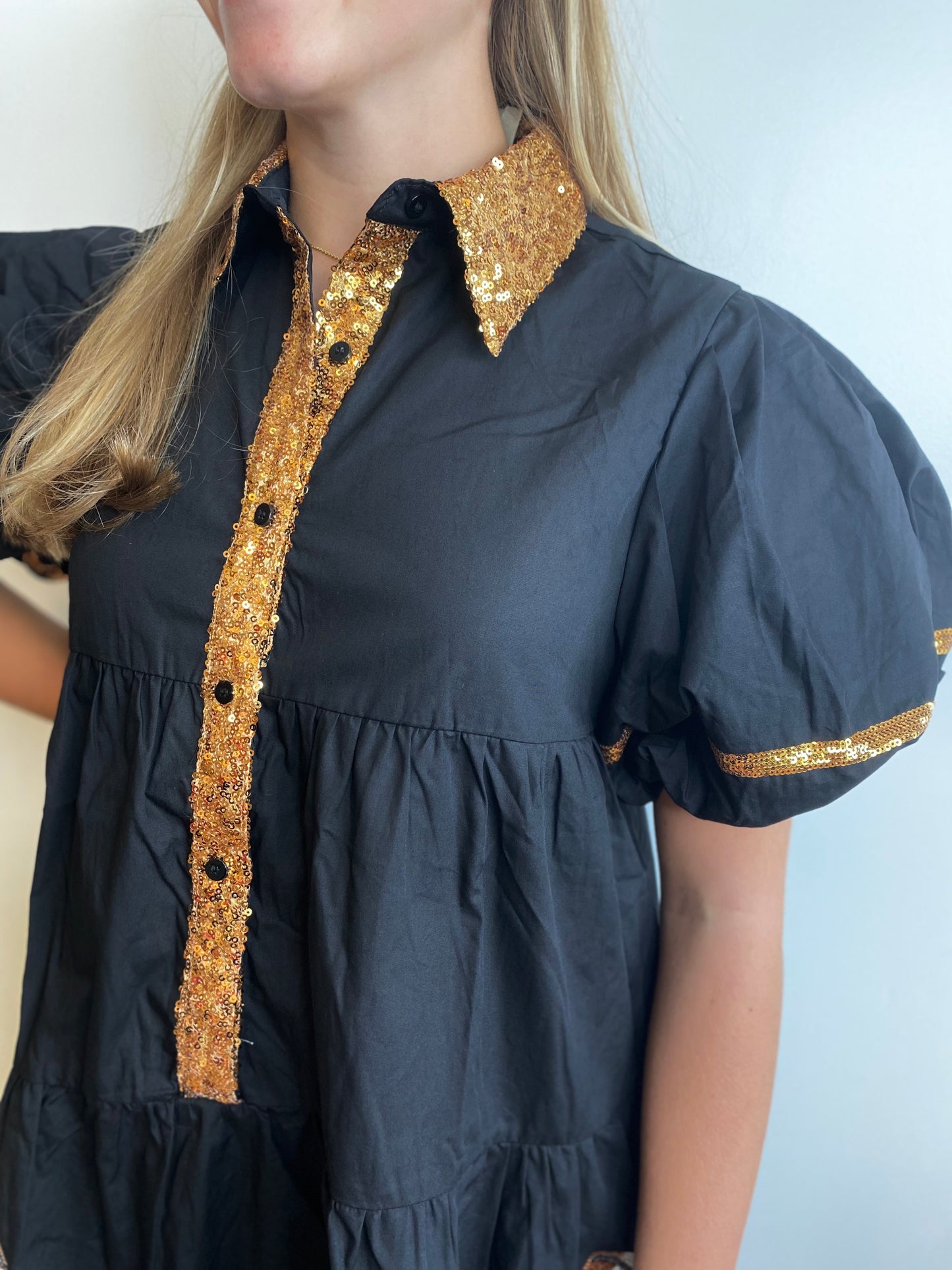 Game Day Dress - Gold Sequin Footballs