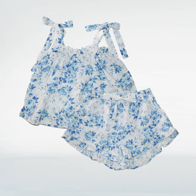 Blue Rose Tie Top Pajamas Set