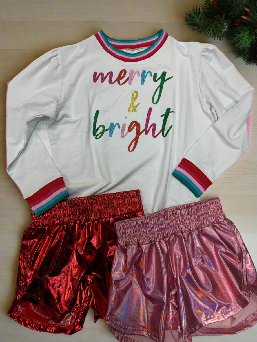 Merry & Bright Holly White Sweatshirt Glitter