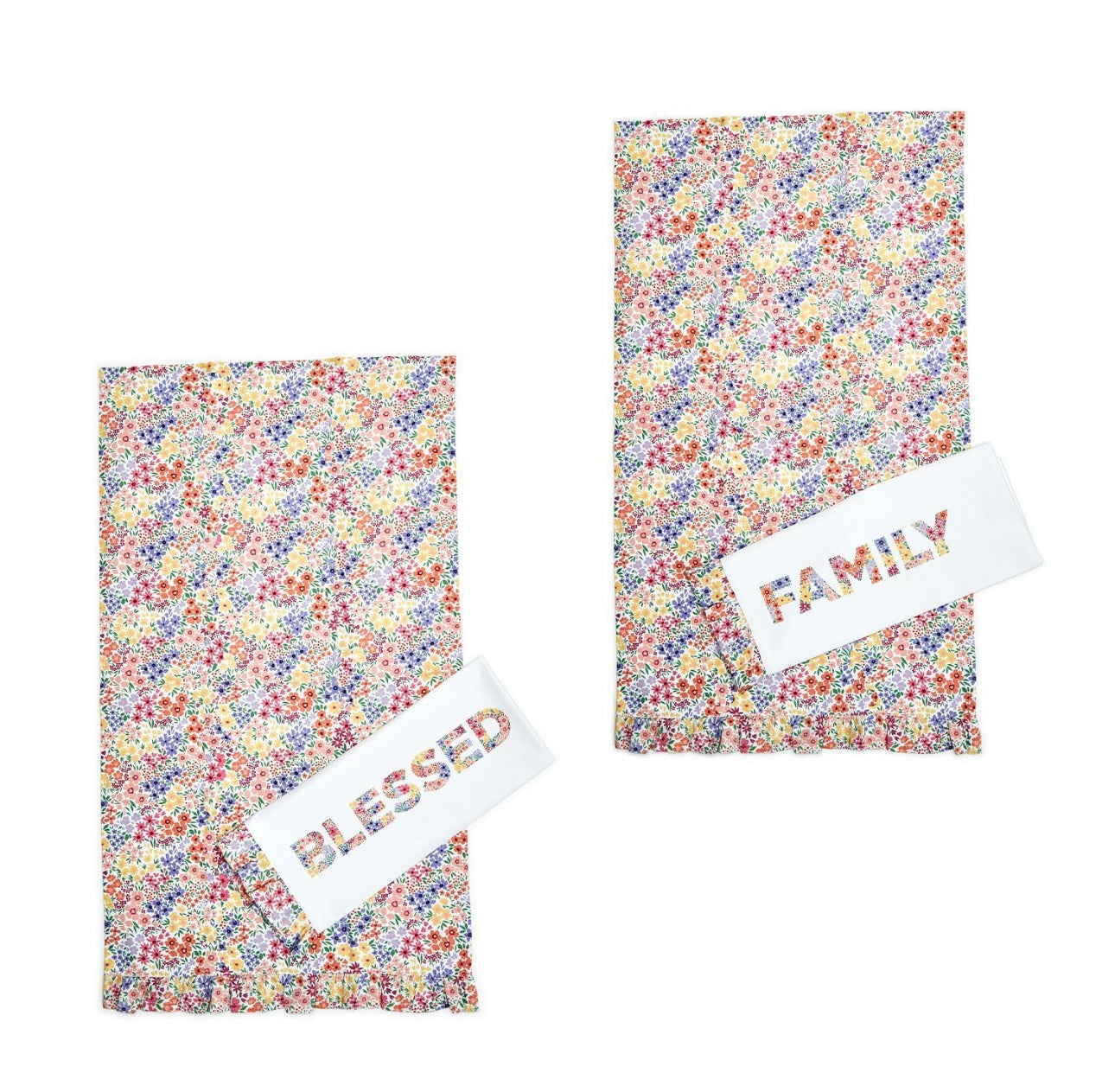 Blooms Set of 2 Floral Pattern Dish Towels with Ruffle