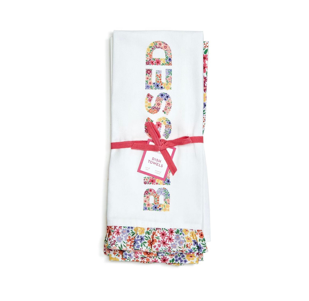 Blooms Set of 2 Floral Pattern Dish Towels with Ruffle