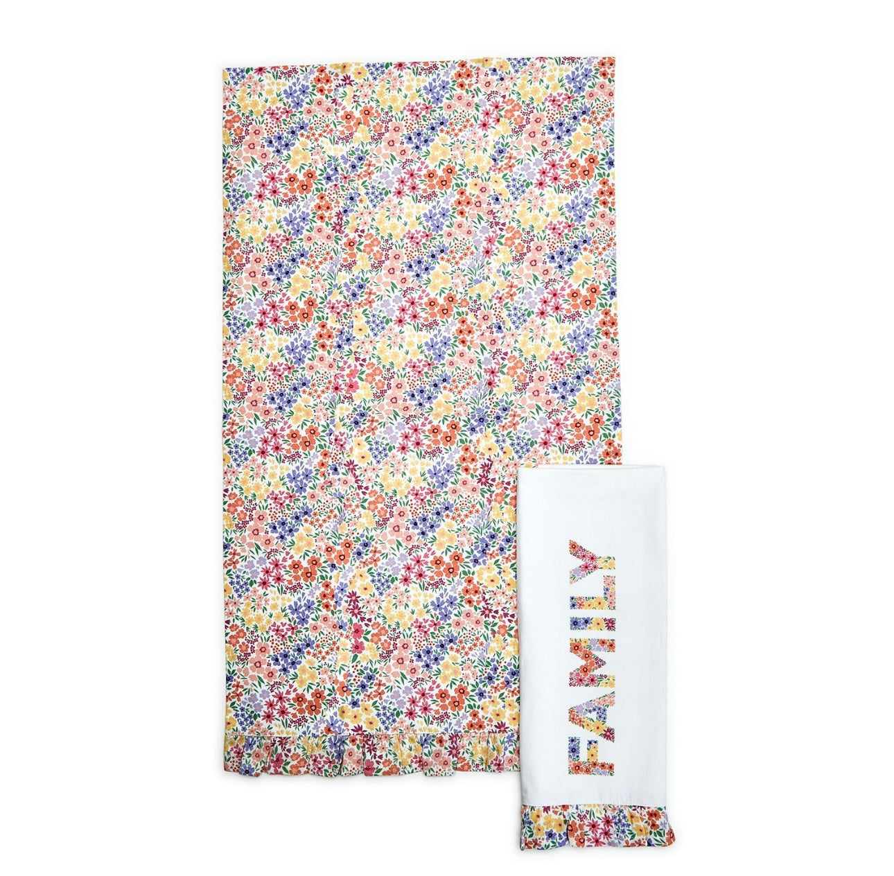 Blooms Set of 2 Floral Pattern Dish Towels with Ruffle