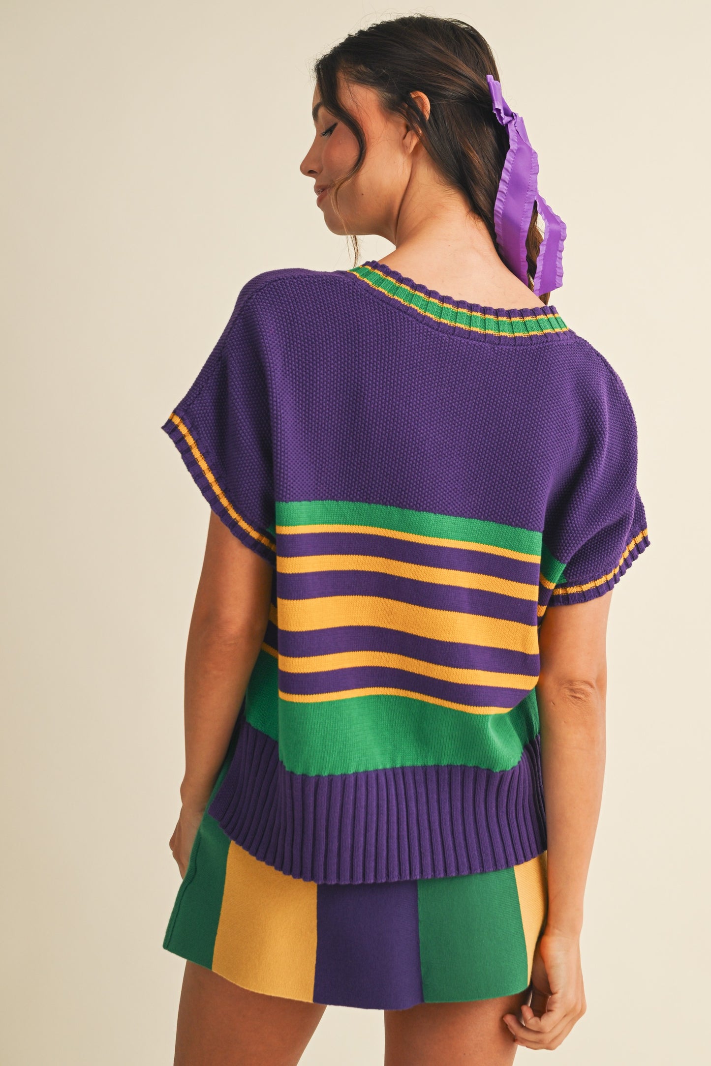 Mardi Gras Varsity Sweater Top