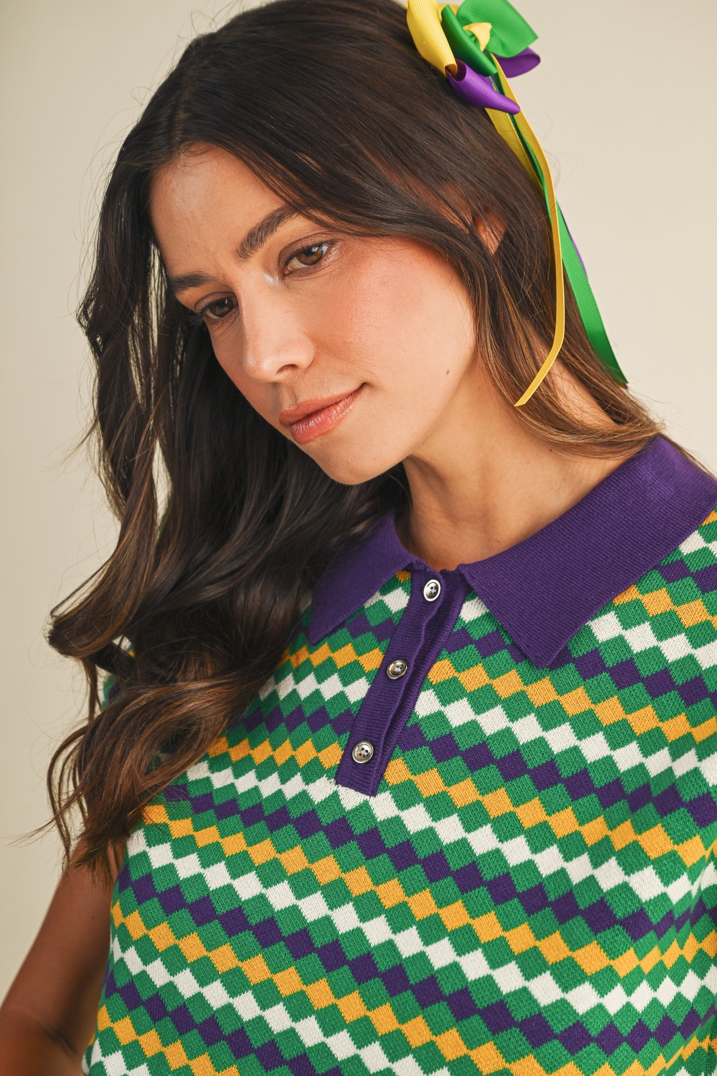Mardi Gras Diamond Jacquard Top