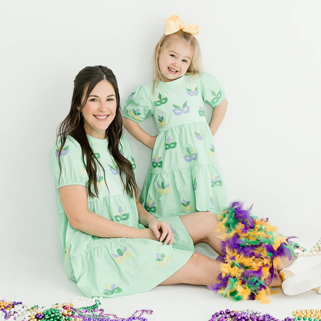 Sequin Mardi Gras Mask Dress - Youth