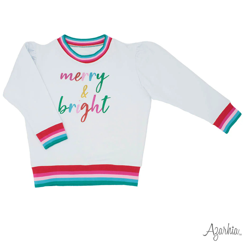 Merry & Bright Holly White Sweatshirt Glitter