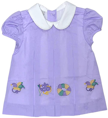 Mardi Gras Embroidered Pleat Dress