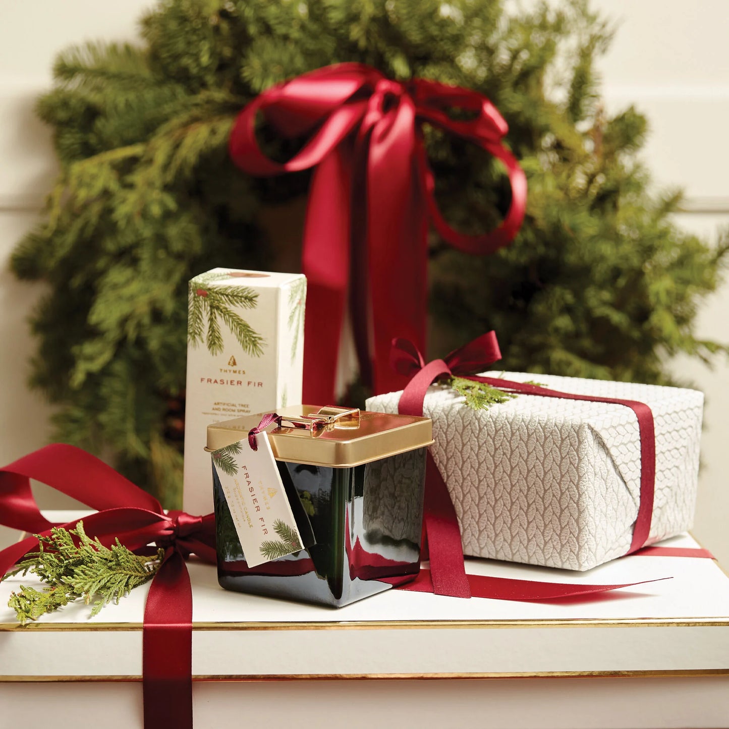 Frasier Fir Novelty Green Glass Gift Box Poured Candle