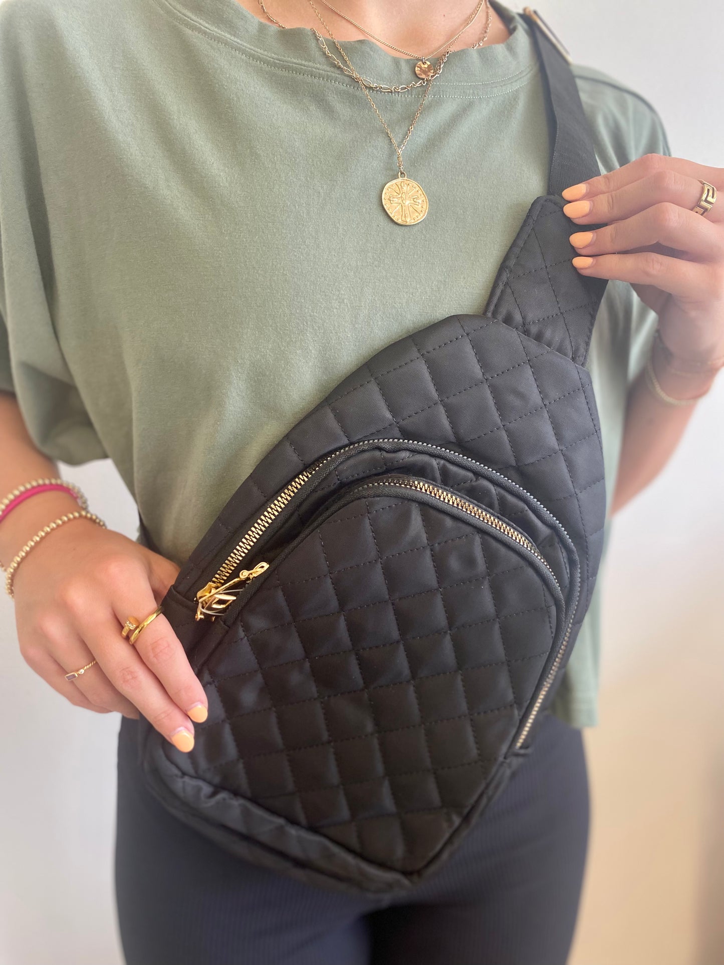 Black Quilted Sling Bag