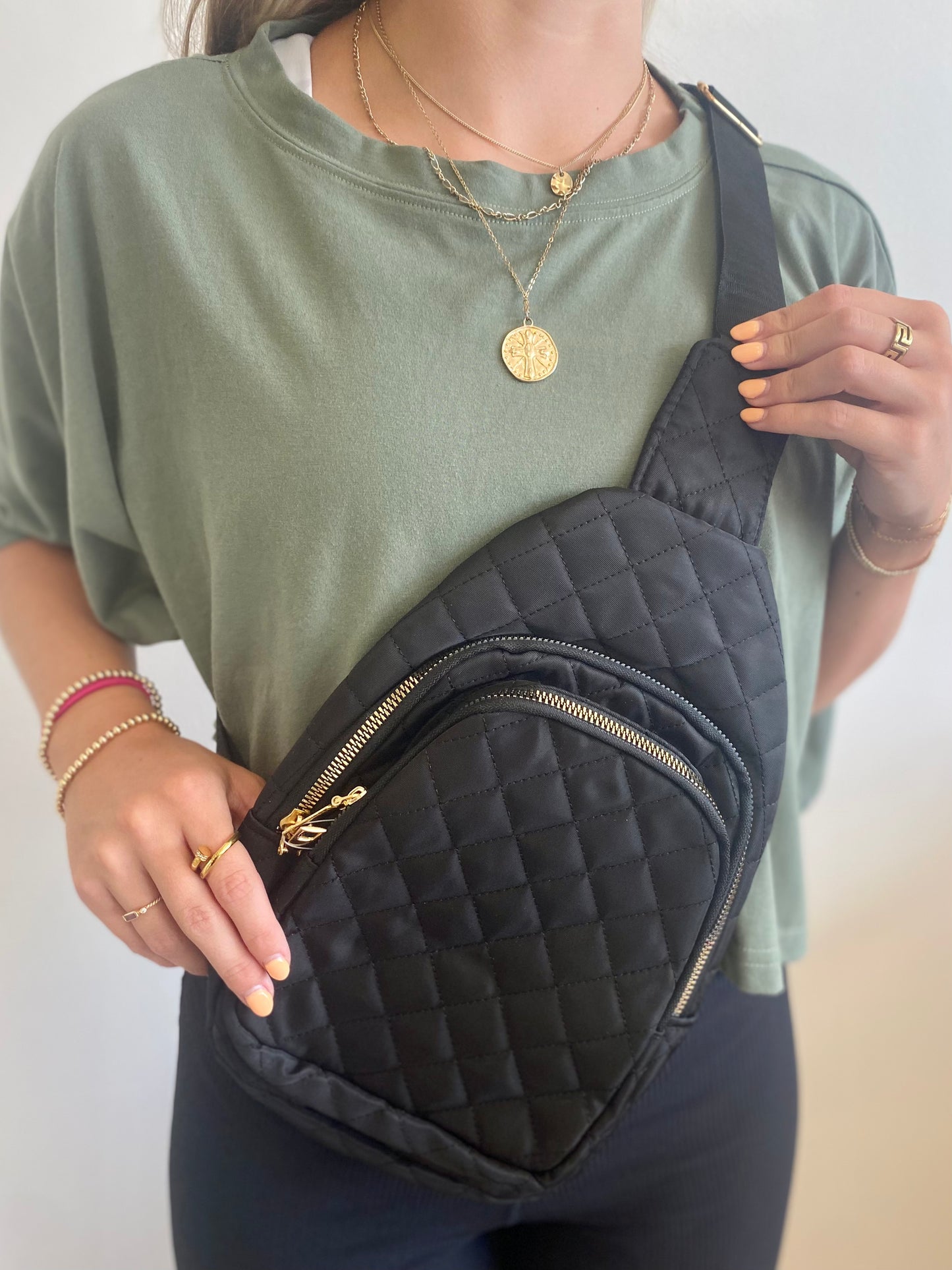 Black Quilted Sling Bag