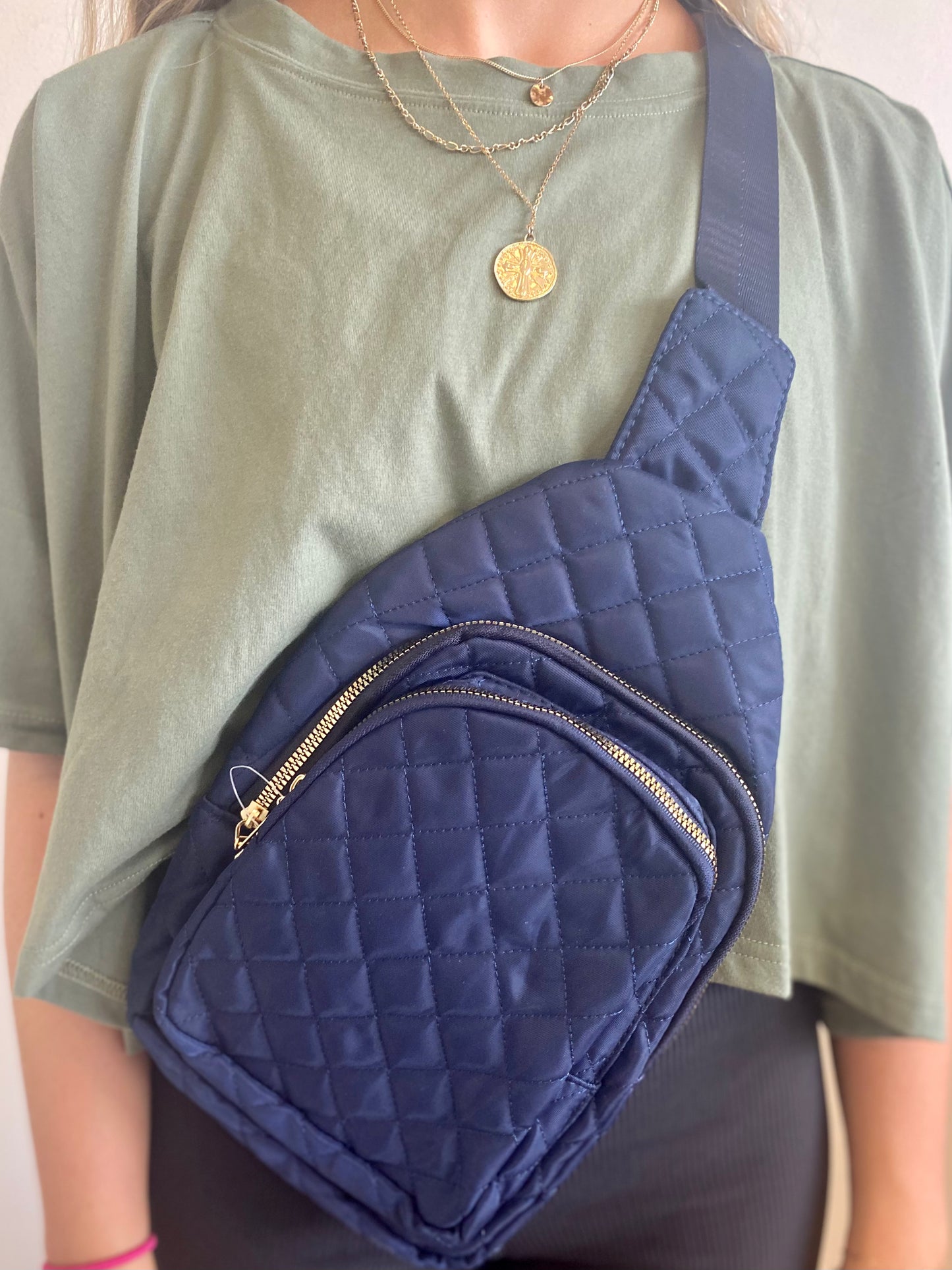 Navy Quilted Sling Bag