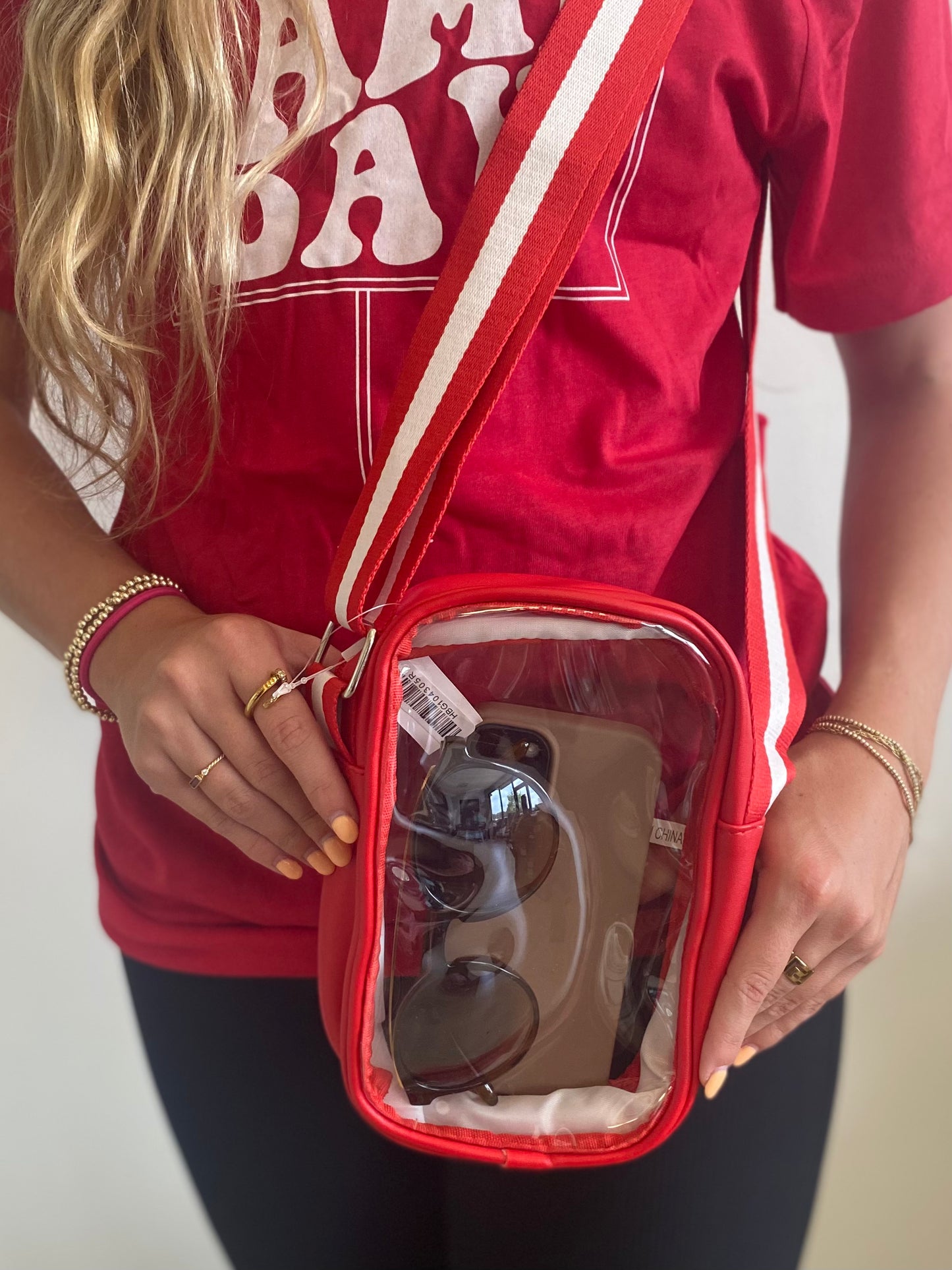 Red & White Clear Crossbody Bag