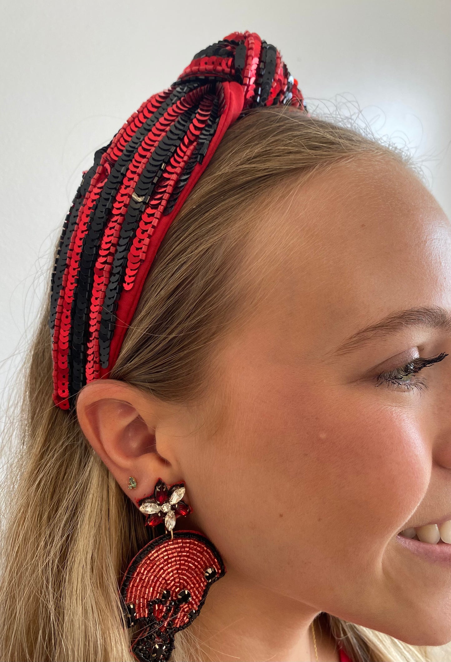 Black & Red Striped Sequin Headband