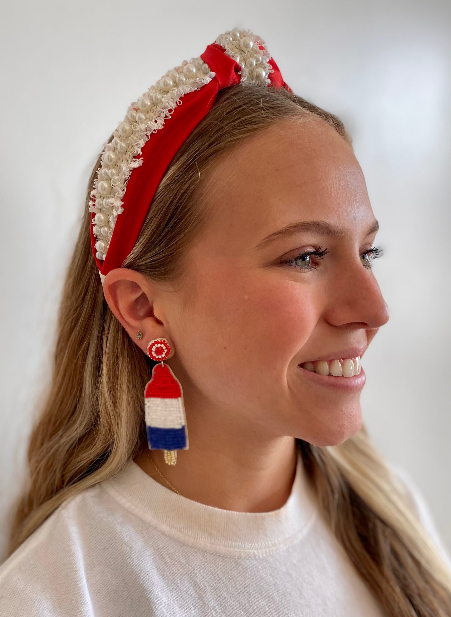 Red Pearl Trim Headband