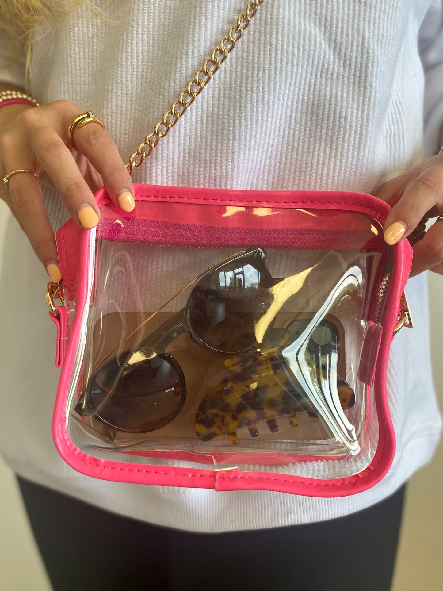 ONLINE ONLY Neon Pink Clear Crossbody Bag