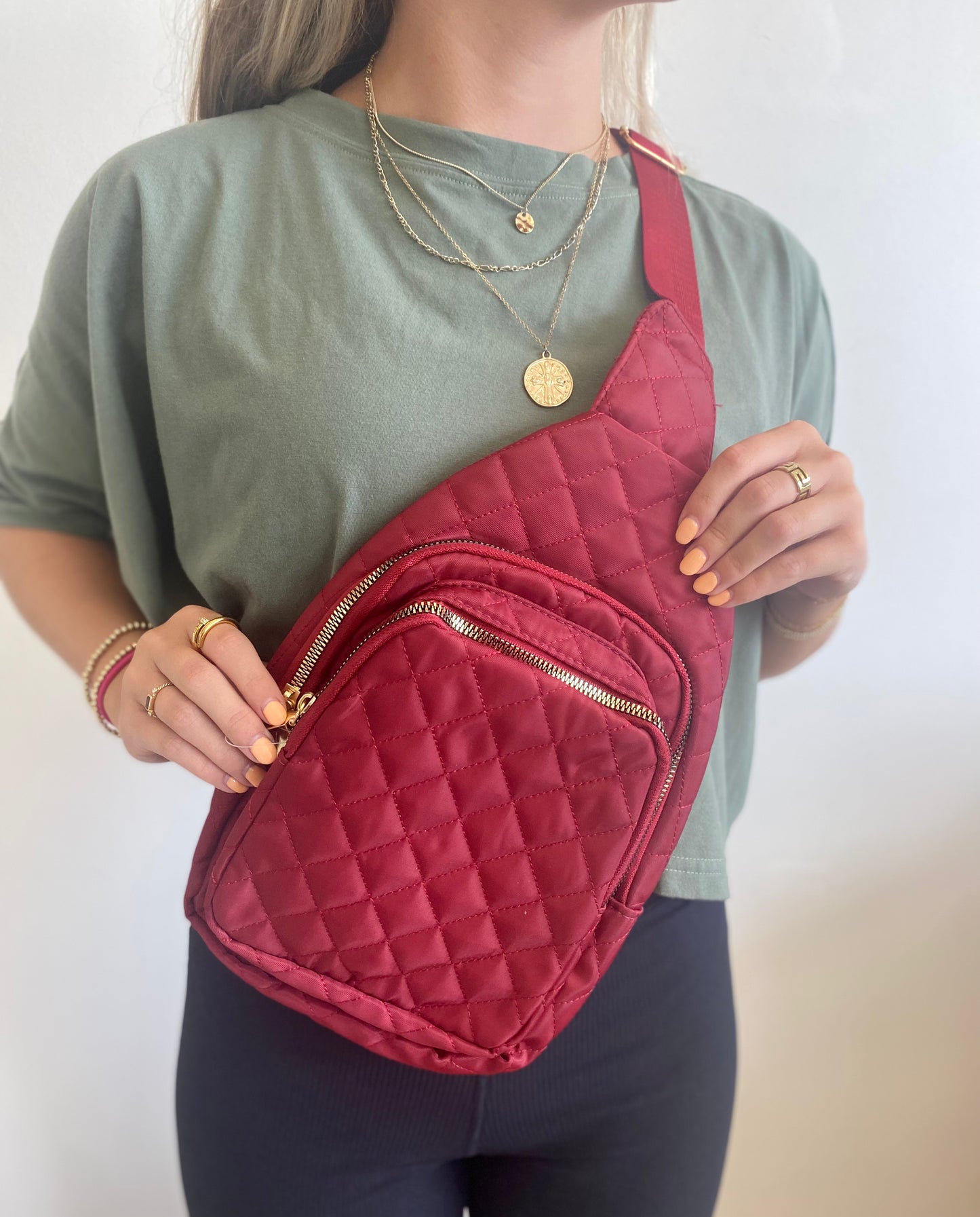 Burgundy Quilted Sling Bag