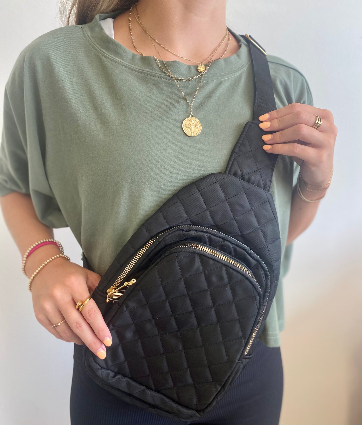 Black Quilted Sling Bag