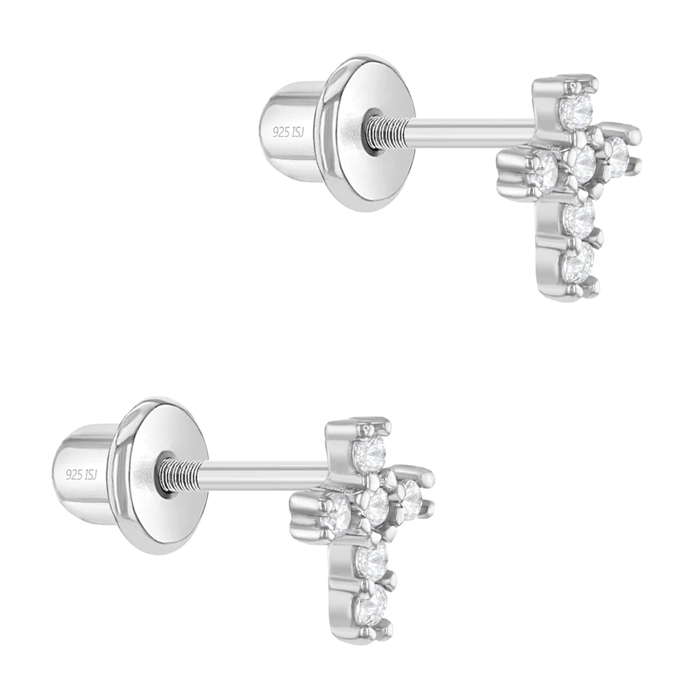Delicate CZ Cross Kids Earrings