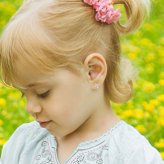 Delicate CZ Cross Kids Earrings