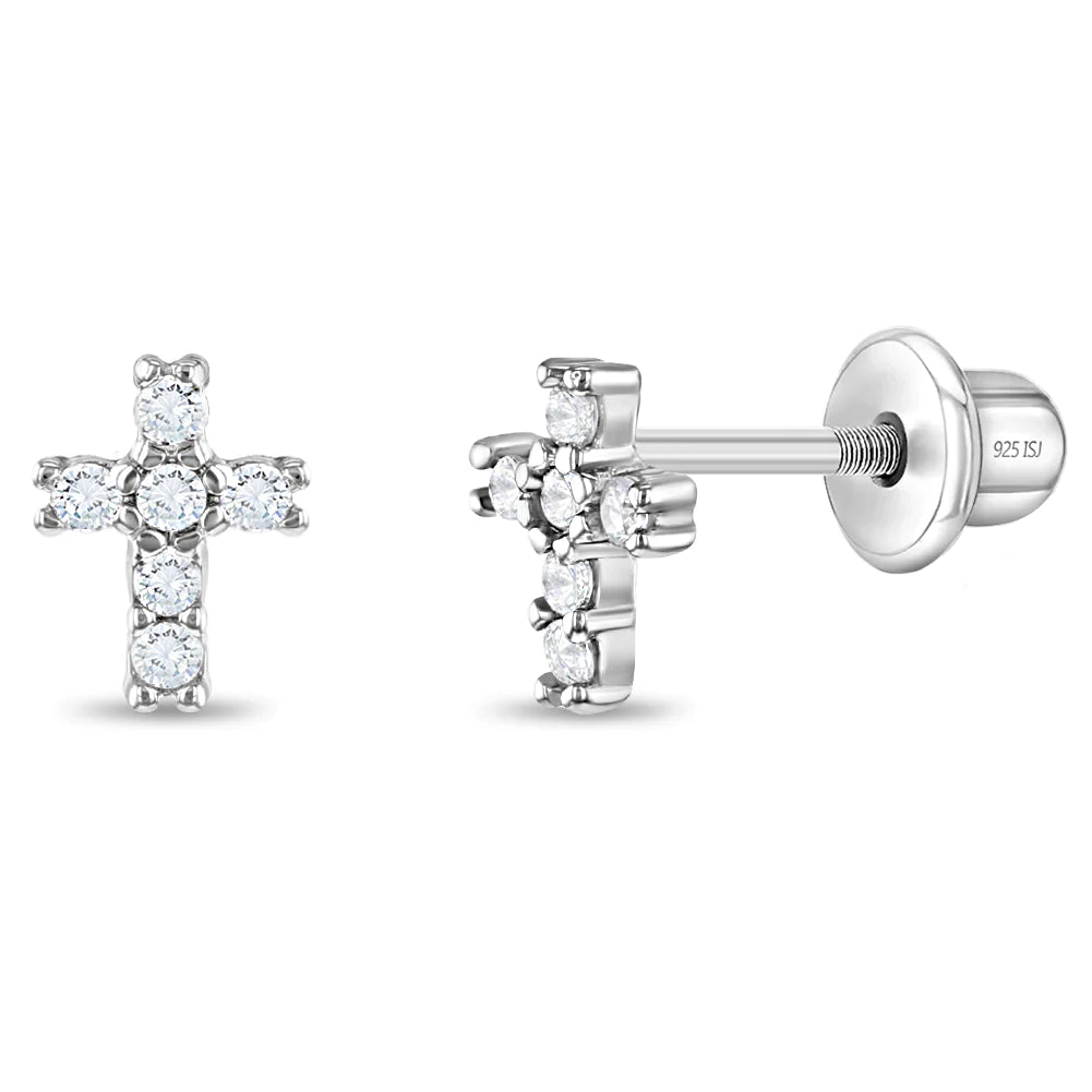 Delicate CZ Cross Kids Earrings
