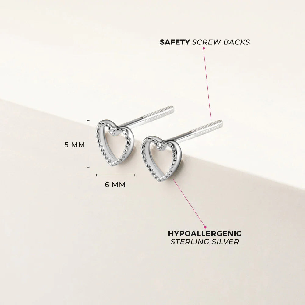 Tiny Open Textured Heart Girl Earrings