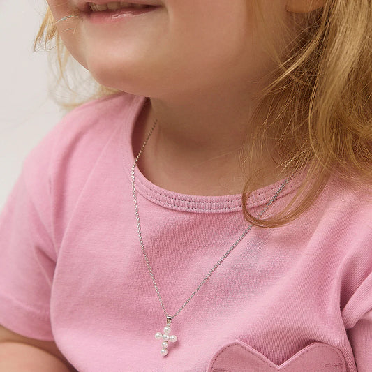 Tiny Pearl Cross Toddler Pendant Necklace