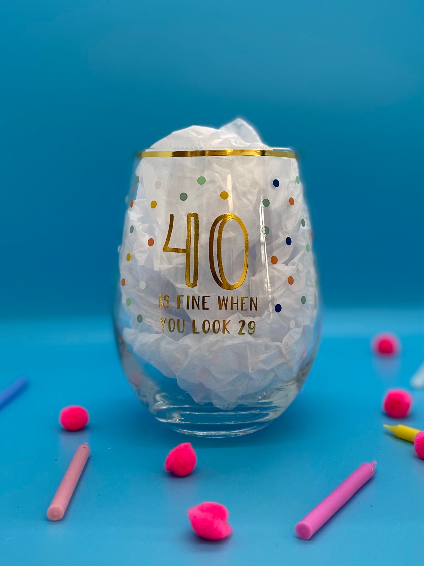 40 is Fine Wine Glass and Candle Set