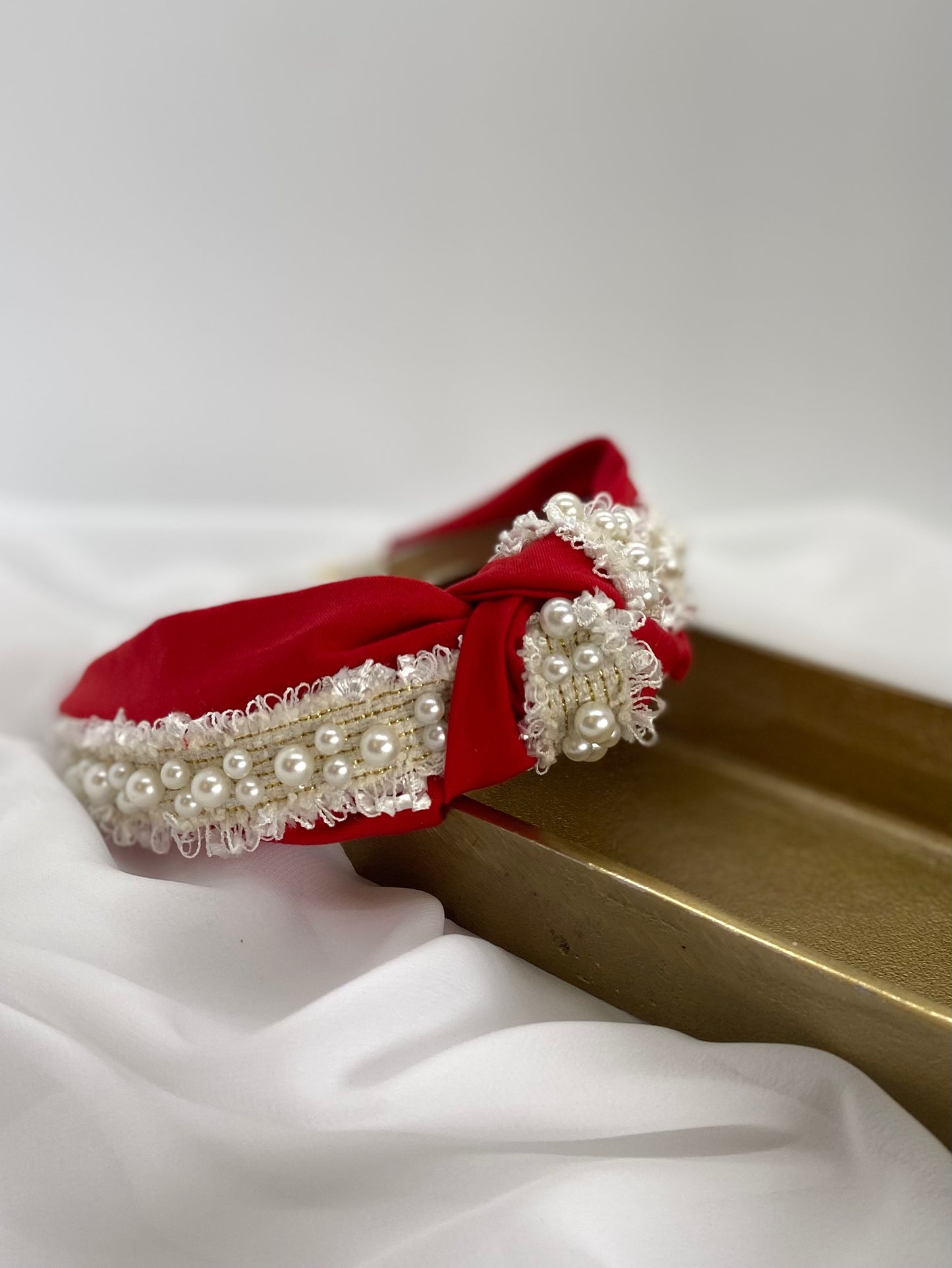 Red Pearl Trim Headband