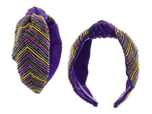 Mardi Gras Chevron Knotted Headband